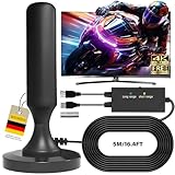 DVBT2 Antenne mit Verstärker Innen- DVBT-T2 Antenne HDTV Zimmerantenne für Fernseher, Max 360° Empfang, Maximale Signalqualität durch ALU-Kern, Unterstützt 4K HD-Kanäle TNT Innen Außen