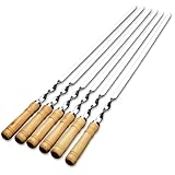 Edelstahl-Kabob-Spieße zum Grillen, Set mit 6 flachen Spießen, 55 cm, Holz-Schaschlikstäbchen