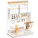 ProCase Schmuckständer Schmuckhalter für Ohrring Ohrstecker Ketten Schmuck Organizer Jewelry Ständer mit 15 Haken, 40 Löcher Ohrringhalter Schmuckaufbewahrung für Halsketten Armbänder Ringe -Weiß