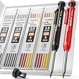 Nicpro Tieflochmarker Bleistift Set, 2 Solide Zimmermannsbleistifte mit 26 Minen, Bohrlochmarker Druckbleistift, Tischler Bleistift mit Eingebauter Spitzer für Holzbearbeitung, Baustelle mit Etui