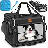 TRESKO® Hundebox faltbar inkl. Leckmatte, Spatel & Reflektoren S 50x34x34cm | Transportbox für Hunde und Katzen | Hundetransportbox Auto für kleine & große Hunde | Hundetasche robust Schwarz