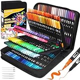 Lyuvie 158 Filzstifte Dual Brush Pen Set-Filzstifte Dicke und Dünne Pinselstifte Fineliner mit Schwarzem Etui,Marker & Filzstifte für Erwachsene Kinder Zeichnen Lettering Skizzieren Weihnachten