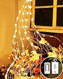 Joysing Lichterschweif 2M 200 LED Lichterschweif mit Batterie und Timer, Fernbedienung,8 Modi Lichterkette Wasserfall Wasserdichte lichterbündel Weihnachtsbeleuchtung für Innen Außen - Warmweiß