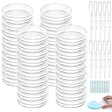 GZLFH 40 Stück Petrischalen, Petrischale Kunststoff mit Deckel Transparente Steril Petrischale mit 10 Plastik Tropfer und 1 Aufkleber, für Laborkultur