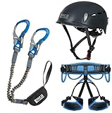 Generisch LACD Ultimate Ferrata + Gurt Start 2.0 + Helm Protector 2.0 Navy - Klettersteigset (Grösse M (Taille = 80-120cm, Bein= 50-70cm))