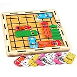 KBIBCK Rush Hour Spiel, Logikspiel mit 120 Ebenen, Auto Labyrinth, Denken Logik Puzzle Spiele, Brettspiele Kinderspielzeug, Knobelspiele Schiebespiel, Holzschiebepuzzle, Das Stauspiel Für ab 3 Jahren