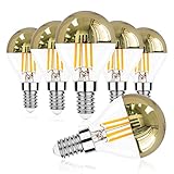 P45 4W Vintage LED Filament Glühbirne, Halbgoldene Spiegelglühbirne, Energiesparendes Warmweiss 2700K Birne, E14 Kandelabersockel, 40 Watt Äquivalent, Dimmbar Leuchtmittel Verspiegelt, 6 Stück