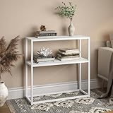 skølm Skadi Konsolentisch - Metallregal weiß für Wohnzimmer - Flurtisch schmal 80x28x80 cm - Sofatisch mit Ablage - Schmales Regal Metall mit Stauraum - Beistelltisch mit verstellbaren Füßen