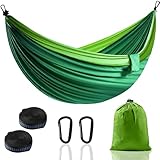 Camping Hängematte Outdoor, Superleichte Tragbare Fallschirm Hängematten mit Zwei Baumgurten Einzel Nylon Reisebaum Hammock (Dunkelgrün, 280 * 140cm)