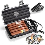 Marvero Portable Zigarren Humidor Case - Reise Zigarrenbox mit eingebauter Befeuchterscheibe, Aufkleber, Golfhalter & Zigarrenschneider