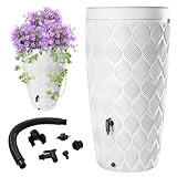 KADAX Regentonne mit im Deckel integrierter Pflanzschale 240 L, Regenfass aus Kunststoff, Regenwasserbehälter mit Wasserhahn, Frostsicher Regentank (Weiß)