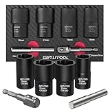 GETLITOOL Spiral-Profil-Steckschlüssel-Satz, 1/2' Special Schraubenausdreher 17mm, 19mm, 21mm, 22mm Schrauben und Muttern Entferner Set mit Adapter, Rundstab | Cr-Mo 6tlg. Schraubenausdreher Satz