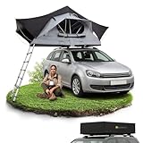 Juskys Autodachzelt Lago 120 x 210 cm - UV-Schutz & Wasserdicht - Matratze & LED-Beleuchtung - Camping & Outdoor - Teleskopleiter - Schwarz/Grau