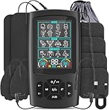 TENS/EMS Gerät, 3-in-1 Reizstromgerät zur Schmerzlinderung Durch Elektrische Nervenstimulation, 2 Kanäle und 8 Stück Premium Elektroden Pads, zur Schmerzlinderung von Rücken, Schulter, Nacken, Bein
