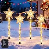 Jiahuade 4 Stück Acryl Weihnachtsbeleuchtung Außen,Led Gartenstecker Weihnachten Batteriebetrieben,Gartenstecker Weihnachten Beleuchtet,Weihnachtsbeleuchtung Gartenleuchte,Außenbeleuchtung Weihnachts