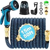 Gartenschlauch Flexibel 15m, Flexibler Gartenschlauch Dehnbarer mit 10 Funktions Gartenbrause, 1/2' 3/4' Adapter, Wasserschlauch Flexibel Schlauch Flexschlauch Garten für Gartenbewässerung Autowäsche
