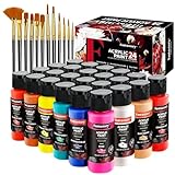 Fantastory Acrylfarben Set 24x 60ml,12 Pinsel;Exzellente Deckkraft,hohe Lichtechtheit,wasserfest Acrylic Paint;für Leinwand,Holz,Keramik,Modelle;Künstler,Profis,Anfänger[ProfessionelleSerie]
