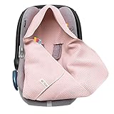 Einschlagdecke aus Waffelstoff für den Sommer 100% Baumwolle Baby Decke für Autositz Kuscheldecke Kinderwagedecke Für Kinderwagen Buggys z.B. Maxi Cosi Rosa Beige 3 Punkt Gurt (38) (Hellrosa)