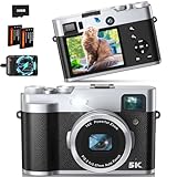 5K Digitalkamera mit Doppelobjektiv 48MP Fotoapparat Digitalkamera mit Sucher Autofokus Blitzlicht Selfie Kamera Kompaktkamera mit 32G Karte und Ladegerät Vlogging Kamera Fotokamera Für TikTok