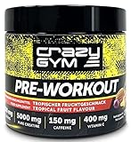 Crazy GYM Pre-Workout. Für ein besseres und konzentrierteres Training. Labor getestet. Einzigartige Formulierung. Ohne Zucker. Mit 5000 mg Kreatin (Fruchtcocktail fla. D)