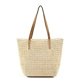 Faletony Stroh Strandtasche Flechttasche Strohtasche Groß Umhängetasche Sommer Shopper Handtasche Einkaufstasche Korbtasche für Strand Reise Einkauf (Stil 2-Beige)