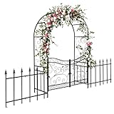 Bonnlo Rosenbogen aus Metall, Stabil Wetterfest Rankhilfe aus Pulverbeschichtetem Stahl, Rankgitter für Garten, Rosen,Plantzen, 370 x 220 x 58 cm/Schwarz (Antik)