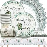 Huaxintoys 53 Stück Gender Reveal Partygeschirr, Baby Boy Party Deko, Teller, Becher, Servietten, Tischdecke Jungen Partygeschirr Baby Shower, Gender Reveal Dekoration