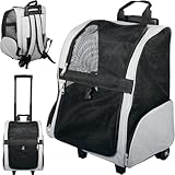 2IN1 Transporttasche mit Rollen bis 15kg Rucksack Trolley Hund Katze Hunderucksack Tasche (Melange-Grau)