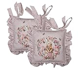 HAES DECO - 2er Set Kissenbezug - Größe 40x40 cm - Farben Beige/Rose - aus 100% Baumwolle - Kollektion: Happy Bunny - Zierkissen , Kissenbezug, Stuhlkissen