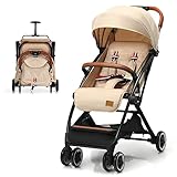 COSTWAY Kinderwagen einhand faltbar, Kinderbuggy mit verstellbare Rückenlehne & Verdeck, Reisebuggy mit Liegefunktion, 5-Punkt-Sicherheitsgurt für Baby bis 3 Jahren, 15 kg Belastbar (Beige)