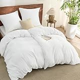 BEDSURE Bettwäsche 135x200 Baumwolle 4teilig - Bettwäsche-Sets Weiß Bettbezug 2er Set mit 2 Kissenbezüge 80x80 cm, Ähnliche Textur wie Washed Leinen, Oeko-TEX Bedding mit Reißverschluss