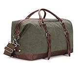 BAOSHA HB-14 Vintage Segeltuch Canvas PU Leder Unisex Handgepäck Reisetasche Sporttasche Weekender Tasche für Kurze Reise am Wochenend Urlaub Arbeitstasche 40 Liter Aktualisiert (Grün)