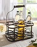 Dekoleidenschaft Flaschenkorb Metall für 6 Flaschen im Antik Design, Flaschenträger, Getränketräger, Getränkekorb