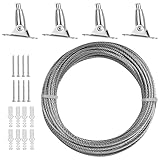 Anseom 10m Edelstahl Drahtseil, Einstellbar Gardinenseil,Garten Drahtseile,Lampenaufhängung, Stahlseil mit Festen Codes, Schrauben und Gummistopfen