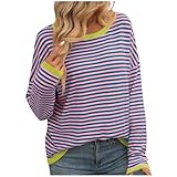 WANGTIANXUE Strickpullover Damen Oversize Langarm Gestreifte Sweatshirt Leichte Casual Streifen Sweater Pulli Damen Elegant Rundhals Pullover Mode Y2K Streetwear Strickpulli Oberteile Bluse Tops