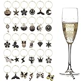 VICDUEKG 31 PCS Weinglas Anhänger Charms, Glas Identifikations Getränke Markierungen Glasmarkierung Thema Strand Getränkemarker Partydekoration für Party Weinglas Wein Cocktail Champagner