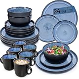 SÄNGER Aruba | Kombiservice 6 Personen, Teller Set & Kaffeebecher 24 tlg - spülmaschinenfest mikrowellenfest Steingut Geschirrset mit Kaffeetassen 430 ml blau mit schwarzem Rand | VALUE COLLECTION