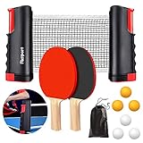 FBSPORT Tischtennis Set Profi für Tisch mit 2 Tischtennisschläger + Einziehbarem Netz + 6 Tischtennis-Bälle + 1 Tragetasche, Table Tennis Set für Erwachsene Familien Indoor Outdoor