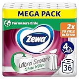 Zewa Ultra Smart Toilettenpapier Großpackung, 36 Rollen á 280 Blatt, Riesenrolle, 4-lagig, hell