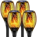 Lafhome Solarlampen für Außen Garten mit Realistischem Flammeneffekt, IP65 Wasserdicht Solarlampe, 33LED Ideal für Weg, Terrasse, Camping & Deko,Rasendeko-4 Stück
