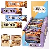 FitnesSHOCK Proteinriegel Set Mix Box 24 Stück Protein Bar ohne Zusatz von Zucker mit hohem 20% Proteingehalt low carb Fitness Eiweissriegel fast zuckerfrei (1g) ballaststoffreich 24x50g