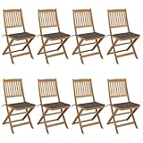 Xichuzi Klappbare Gartenstühle 8 STK. mit Kissen, Gartenmöbel, Balkonstühle, Balkonmöbel, Hochlehner, Balkon Stuhl, Bistrostuhl, Garten Stühle, Sit Möbel, Armlehnenstuhl, Massivholz Akazie