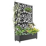 Hapihom Blumenkasten mit Sichtschutz, 120x40x180cm Pflanzkasten mit Rankgitter, Drainagelöchern & Feststellbaren Rollen, Rankhilfe aus Metall für Innen & Außen, Garten, Terrasse und Balkon - A