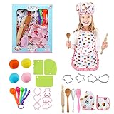 Ballery Koch-und Backset für Kinder, 30 Stücke Kochschürze Kinder mit Kochmütze Topfhandschuhe Topflappen Chef Set Kinder Schürzen Kochen für Kinder Mädchen Geschenk