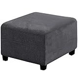 RIRWICM Stretch-FußHocker-Bezug, Quadratischer, Weicher Jacquard-All-Inclusive-Pouf-Bezug, Rutschfester Ottoman-Bezug Mit Elastischer Unterseite, Staubdicht Waschbar