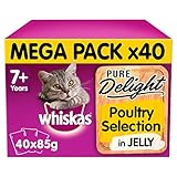 whiskas 7+ Katzenfutterbeutel Pure Delight Geflügelauswahl in Gelee 40 x 85g