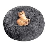 CALIYO Katzenbett Flauschig, Hundebett Kleine Hunde, Katzenkissen Hundekissen Waschbar, Trocknergeeignetes Katzen Bett, Hundebetten Rund Katzenkörbchen Durchmesser 50 cm(Dunkelgrau)