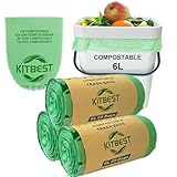 KITBEST 150 Biomüllbeutel Kompostierbare Müllbeutel 6L, Bio Müllbeutel Biologisch Abbaubare mit EN13432 Zertifizierung, Heimkompost Küchenbehälter Müllbeutel Lebensmittelabfallbeutel, Grün