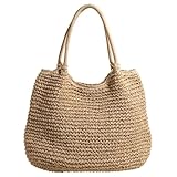 TIAASTAP Strohtasche für Damen Summer Stroh Handtasche Strandtasche Schultertasche Boho Geflochtene Tasche Korbtasche Tote Bag Basttasche Groß Gewebte Tasche Shopper Tasche Straw Bag