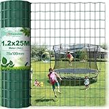 Amagabeli 1.2M X 25M Gartenzaun Zaun PVC-beschichteter Rostfrei 75 x 100mm 2.1 mm Drahtzaun Maschendraht Hundezaun Zaunelemente Grünen Drahtgitter Kaninchendraht Metal Forstzaun
